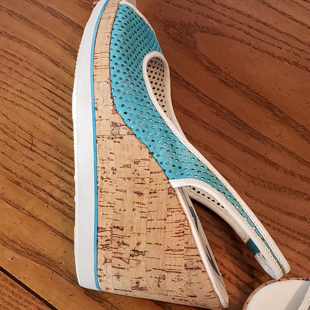 Wedge peeptoe slingback spectator perferated leather shoe Ann Klein Sport